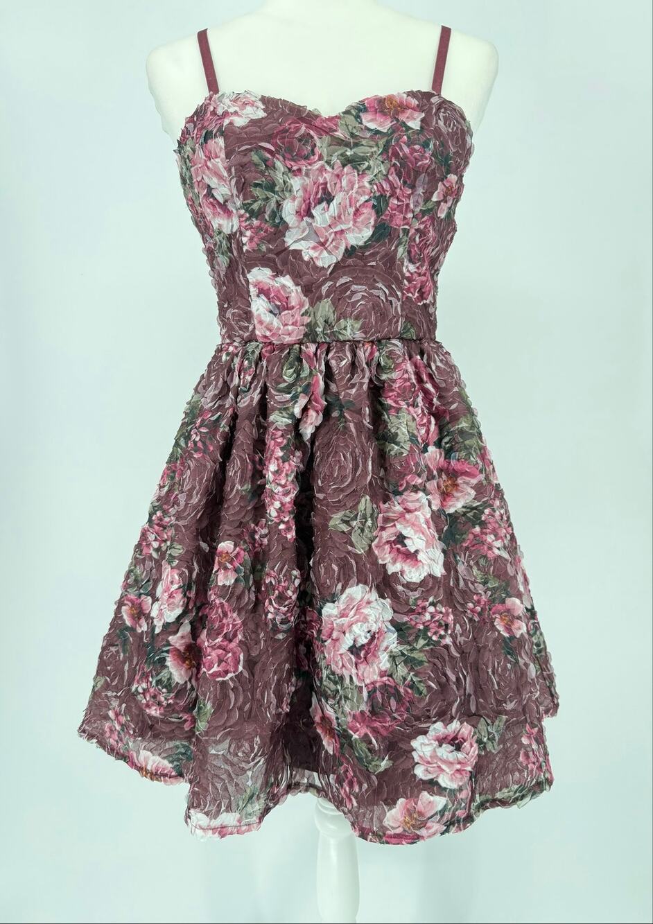 BCX Burgundy 3D Floral Rosette Fit & Flare Cocktail Party Dress Size 5